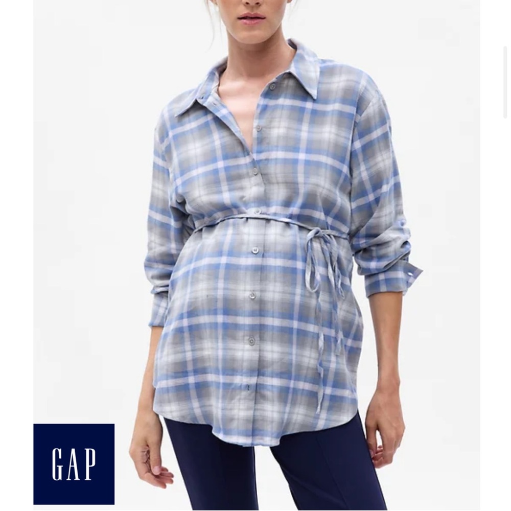 GAP Maternity Tie-Waist Plaid Shirt